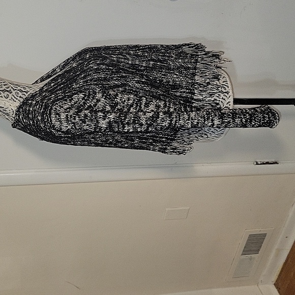 NICK & ZOE Fringe Cardigan Open Front Knit Sweater Black White Bohemian Style MP - Picture 4 of 4